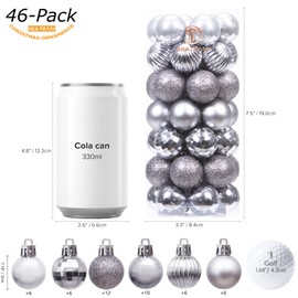 Sea Team 46-Pack Christmas Ball Ornaments with Strings, 30mm/1.18" Mini Size Baubles, Shatterproof Plastic Christmas Bulbs, Hanging Decorations for Xmas Tree, Holiday, Wedding, Party, Grey