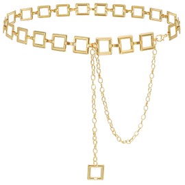 HIQUACC Metal Square Waist Chain for Women Square Body Link Belt for Dresses (AS23025-Gold S)
