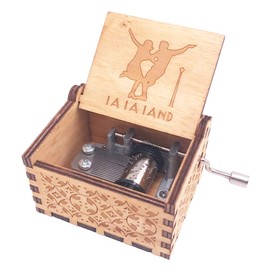 Lalaland Music Box Hand Crank Musical Box Carved Wooden,Play The Theme Song of Lalaland,Brown