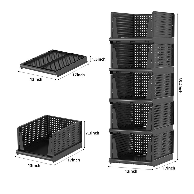 MSHOMELY Folding Closet Organizer and Storage for Shelves, 5 Pack