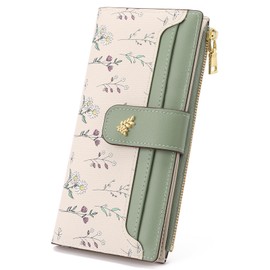 GAEKEAO Purse for Women Slim Bifold Ladies Purse Floral Leather Large Capacity Wallet for Women with Zipper Pocket ID Window