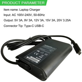 XITAIAN 65W Type-C USB-C Adapter Netzteil Ladegerät Ersatz für Dell Latitude 12 5285 5289 5290 7212 7275 7285 7290, XPS 13 9350 9360 9365 9370