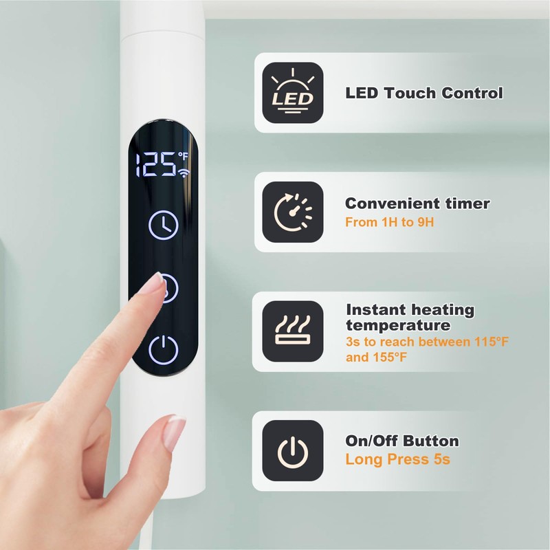 Electrically Heated Towel Rack, 5 Freely Adjustable 180° Rotating Racks