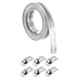 uxcell 304 Stainless Steel Hose Clamps, Cut-To-Fit 9.8 ft Metal Strap + 6 Stronger Fasteners Kit, Adjustable Worm Gear Band Hose Clamps for DIY Intercooler Pipe Plumbing Tube Fuel Line