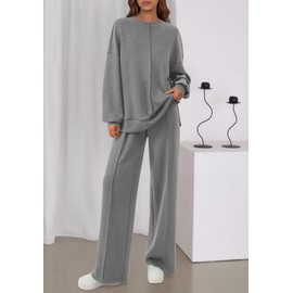 BTFBM Women Fall Fashion 2025 2 Piece Outfits Sweatsuit Set Jogger Sweatpants Matching Lounge Sets Airport Tracksuit(Grey,Small)