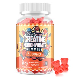 Fruvitanova Creatine Monohydrate Gummies - 5000mg per Serving, Fruit Flavor Soft Chews with Taurine & Black Pepper for Muscle & Strength, 60 Count (60 Count (Pack of 1))