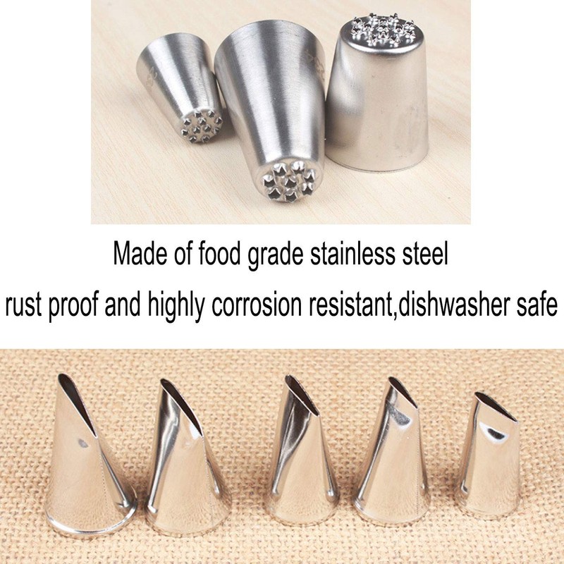 7 Pieces Large Piping Tips Set, 3Pieces Russian Grass Cream