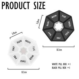 NICEIN®Tablettenbox 7 Tage-2 Stück Set,Morgens Abends Runden Pillendose,Tragbare und Feuchtigkeitsbeständiger Medikamentenbox,BPA-Freier Tabletten Organizer für Medikamente,Vitamine (Schwarz+Weiß)