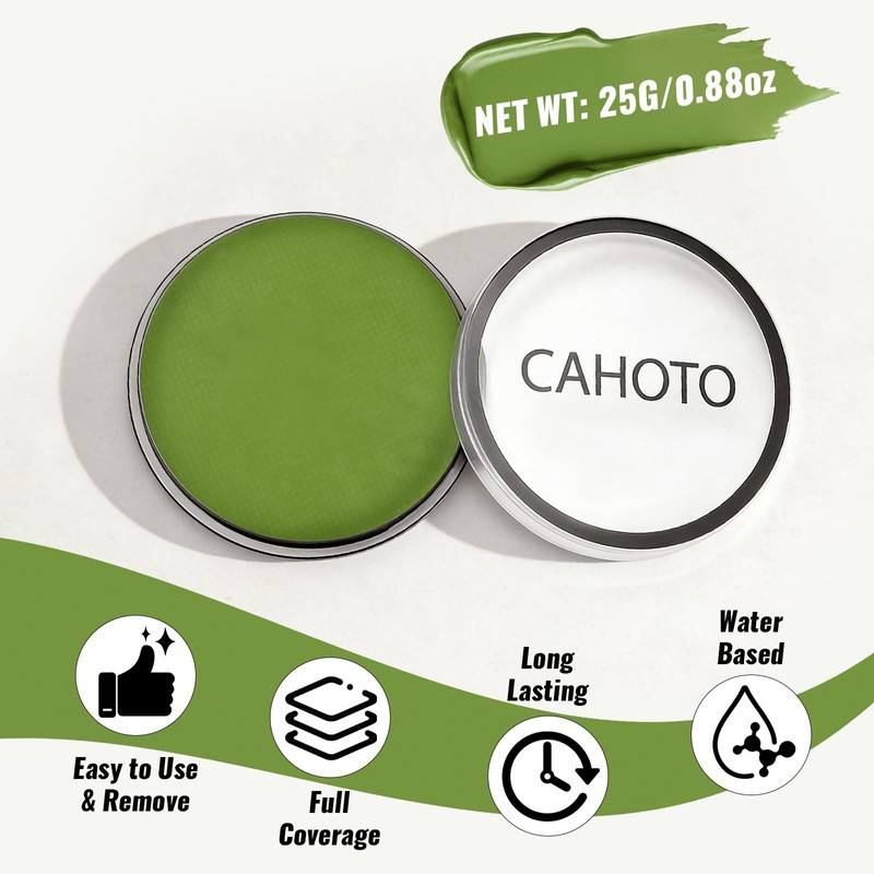 CAHOTO Light Green Face Body Paint, Water-Based Foundation Makeup