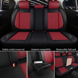 Red Rain Wine Red and Black Leather Car Seat Cover Breathable Universal Car Seat Covers for Front and Rear Seats 13pcs Automotive Seat Cushion Cover Fit Car Truck SUV Van (CC-Wine red+Black)