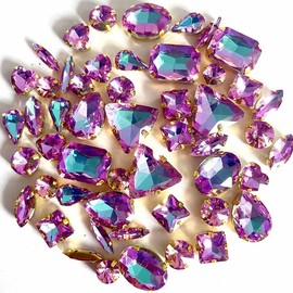 OTGui Rhinestones Beads, 50PCS Metal Flatback Gold Prong Setting Sewing Claw Glass Rhinestone with Storage bag, Mixed Shapes Crystals Glass Beads for DIY Clothes Headbands Decoration (Blue07)