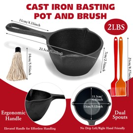 Cast Iron Basting Pot and Sauce Pan Set – Small Cast Iron Melting Pot for Butter, Sauces, Garlic – Perfect for Grilling, Camping, Kitchen & Outdoor Stove Use – Premium BBQ Accessories