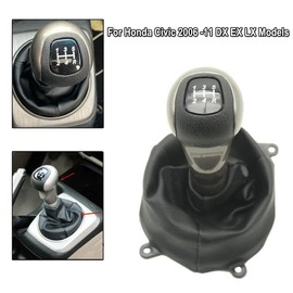 Manual Gear Shift Knob 5 Speed with Black Leather Boot fit for Honda Civic 2006-2011 DX EX LX Shifter Lever Stick Head
