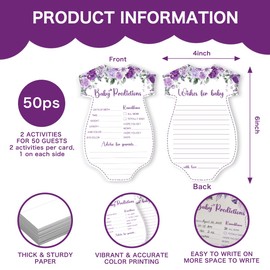 EMNAPH Baby Predictions And Wishes Cards 50 Pack Double Sided 4x6 Baby Shower Games For Guests Thick Cardstock No Bleed Ink Writing Keepsake Activity Floral Theme Party Supplies -A01