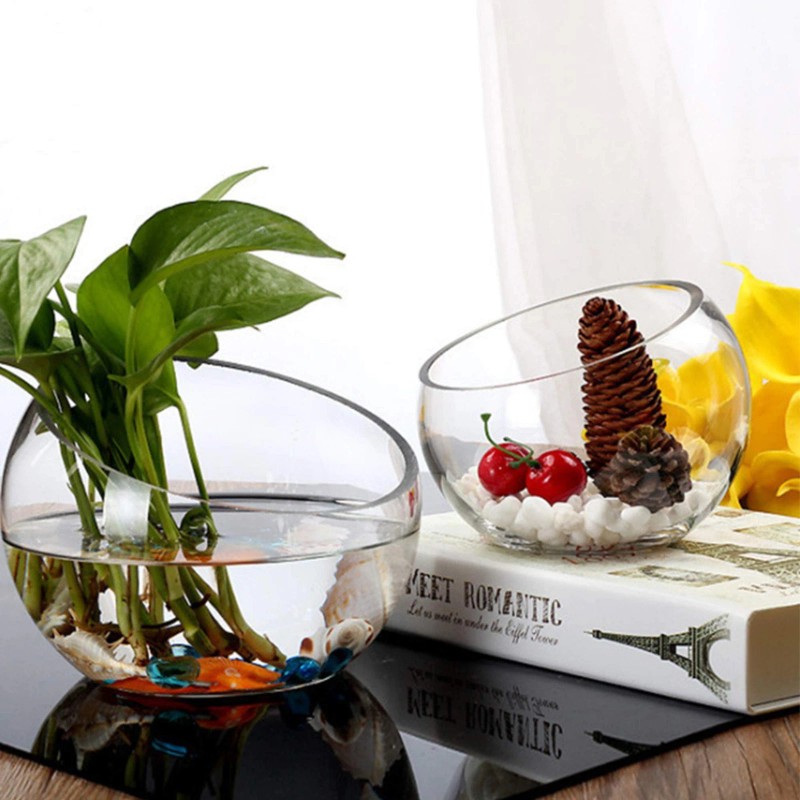 WGVI Handmade Slant Cut Glass Bowl Vase 6 H Perfect