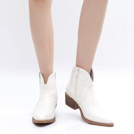 GLOBALWIN Women's White Cowboy Boots Cowgirl Ankle Booties For Women Size 8M