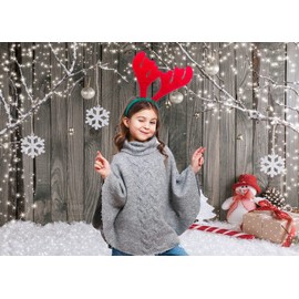 LYWYGG 7X5FT Christmas Backdrop Snow Floor Photo Backgrounds Wooden Wall Photography Backdrops for Child CP-70