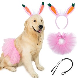 Wodison Dog Easter Costume Set, Tutu Skirt Bunny Ears Headband with Drawstring for Medium Large Dogs Easter Party Supplies