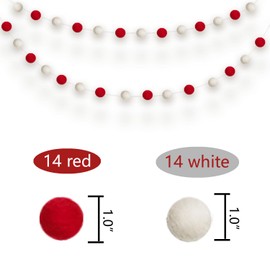 Christmas Felt Ball Garlands, Christmas Colorful Pom Pom Garlands for Winter Holiday Decorations Christmas Tree Decor Xmas Holiday Party Birthday Banner (Red White Ball)