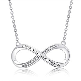 BETHZA I Love You Mom Forever Necklace Sterling Silver 1/10 CT Diamond Mother Infinity Pendant Jewerly Gift for Women Mom Wife Daughter