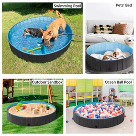 Yaheetech Black Hard Plastic Dog Pools for Small Medium Large Dogs Puppies Pet Collapsible Bath Pool Tub for Outdoor/Home Use, Pet Repair Patches Included, XL