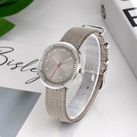 Bisley 39MM Women Watch Grey Nylon Strap Arabic Number Easy to Read Waterproof Watch