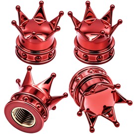MEAJOO 4PCS Crown Tire Valve Stem Caps, with O Rubber Ring, Tire Air Valve Cap Plastic with Brass Core, Universal Cars, SUV, Trucks, Bikes, Motorcycles, Bicycles (Red)