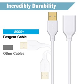 Fasgear White USB Extension Cable 10ft Extender Cord Type A Male to Female Extension Cord with USB Ports for Flash Drive/Hard Drive/Mouse/Printer/Webcam