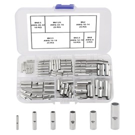 YIXISI 100 Pieces 6 Types Non-Insulated Butt Connectors Kit, Cylindrical Butt Connectors, Cable Ferrule Cable Crimp Terminal, for Electrical Splices DIY