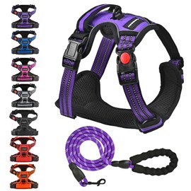 Juqiboom No Pull Dog Harness, Adjustable Soft Padded Dog Vest, Reflective No-Choke Pet Oxford Vest with Easy Control Handle for Small and Large Dogs (Purple, X-Large)