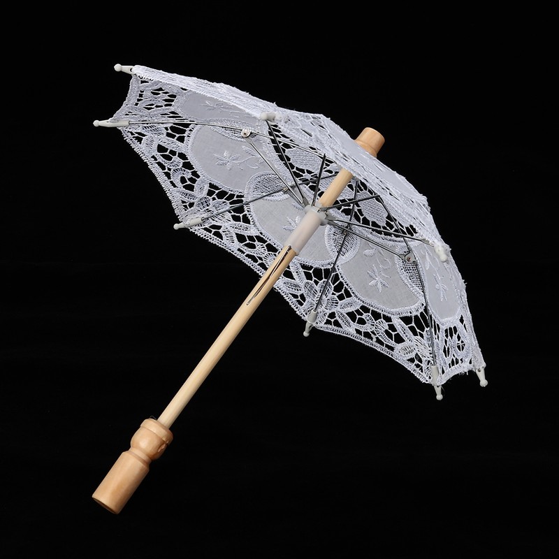 Handmade Lace Flower Embroidery Parasol Wedding Bride Photography Umbrella White