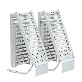 Set of 2 Foldable ATV Ramp 72" L x9 W, Folds into Three Sections ATV Ramps, Silver Color, Metal Loading Ramps Total Weight Capacity 1500 lbs