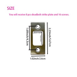 8 PCS 1" X 2-1/4" Deadbolt Strike Plate, Stainless Steel Round Corner Backplate for Door with 16 Screws