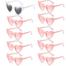 kiimiipa 10pack Heart Sunglasses,Sunglasses Womens,Vintage Love Heart Sunglasses For Women Men Kids,Uv400 Protective Sunglasses Wedding Sunglasses Party Sunglasses Outdoor (1White + 9Pink)