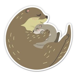 Otter Mom with Baby Stickers - 2 Pack - Waterproof Vinyl for Car, Phone, Water Bottle, Laptop - Adorable Otters Decals (2-Pack)