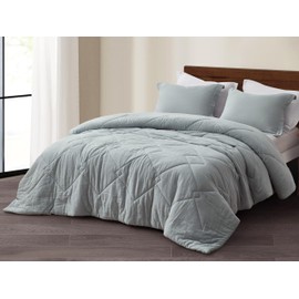 Chezmoi Collection Skye 3-Piece Breathable Lightweight Cotton Gauze Comforter Set Oversized King, Light Blue-Gray Reversible Soft Washed 100% Cotton Muslin Thin Comforter, 130GSM Fill Summer Blanket