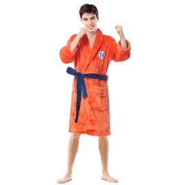 SINSEN Mens Dragon Ball Dressing Gown Anime Goku Bathrobe Sleepwear Thick Flannel Soft Casual Pajamas with Belts, Orange (S/M)