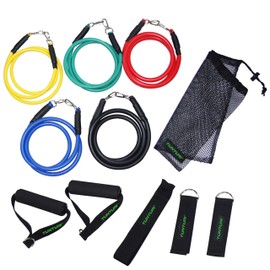Tunturi Set of 5 Resistance Bands, Strength Training with 1 Footbands, 2 Handles, 1 Door Anchor, Training Band