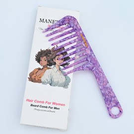MANETURAL D1 | Wide Tooth Handle comb for Curly Hair| Elevates, Preserves Curl, Smooths hair Acetate comb(Shiny purple)