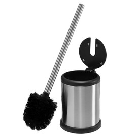 Bath Bliss Toilet Brush and Holder | Self Closing Lid | 360 Degree Brush Head | Bathroom Cleaning | Compact Size | Storage and Organization | Stainless Steel