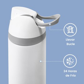 EASYTAO Termo Acero Inoxidable 24OZ, Dos Maneras de Beber, Térmica de Botella con Pajita para Deportes y Viajes, Doble Pared y Tapa Hermética Antigoteo, con Asa para Transportar (Blanco, 24OZ/710ML)