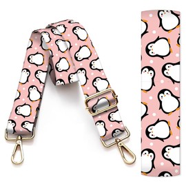 AIOGPD Purse Strap Replacement Crossbody, 3.8cm Wide Shoulder Strap Adjustable Replacement Belt Gold Buckle, Handbag Crossbody Bag Strap Cute Pink Penguins