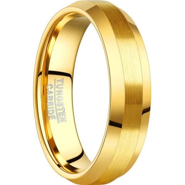 NUNCAD Enhanced Beveled Edges Men's Tungsten Ring Gold 6mm Engagement