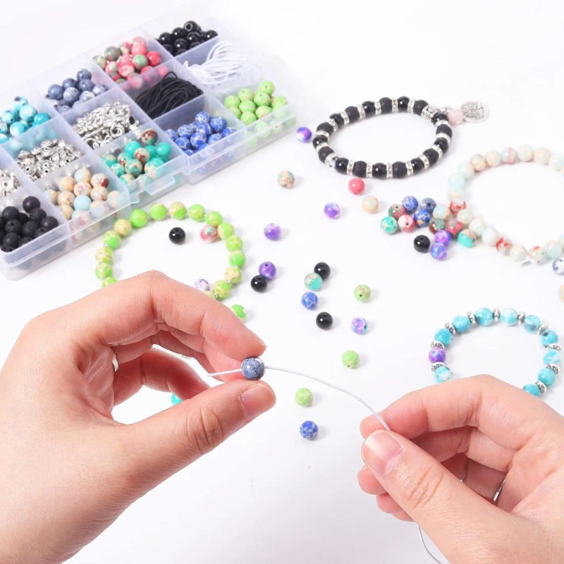 Colle 419pcs Lava Stone Crystal Alloy Beads Kit 8mm Chakra