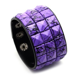 PEAS Punk Jewelry Pyramid Studded Wristband Rivet Wide Pu Leather Cuff Bracelet(Purple)