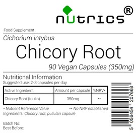 Nutrics® CHICORY ROOT 350mg - Prebiotic Fibre INULIN - Suitable for Vegan Vegetarian Halal & Kosher Diet – 100% Pure - 540 Vegan Capsules (6 Month Supply) (540)