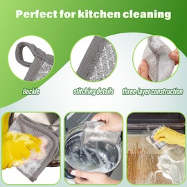 Fiohiros 2025 10-Pack New Non-Scratch Wire Dishcloth,3-Layer Scrub Sponge with Silver Mesh, Multifunctional wire dishcloth Heavy Duty for KitchenPots & Utensils Cleaning