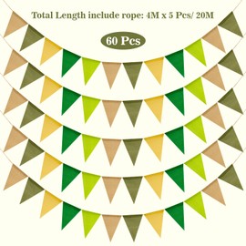 jijAcraft Sage Green Bunting Jute Bunting Linen Garland, Green Bunting Outdoor, 20 Metres Hessian Banner Rustic for Wedding Decoration, Party Decoration, Christening (Pack of 60)