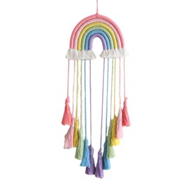 Honcas Rainbow Macrame Wall Hanging - Hand-Woven Cotton Tassel Tapestry Decor for Baby Room, Nursery, and Home Decor (Pink Rainbow)