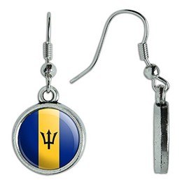Novelty Dangling Drop Charm Earrings Country National Flag A-C - Barbados National Country Flag
